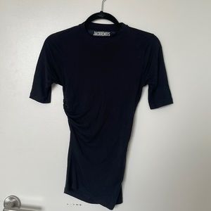 Black Jacquemus Knit T-Shirt with side gathering